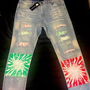 Size 38 Blue jeans with red and green patches